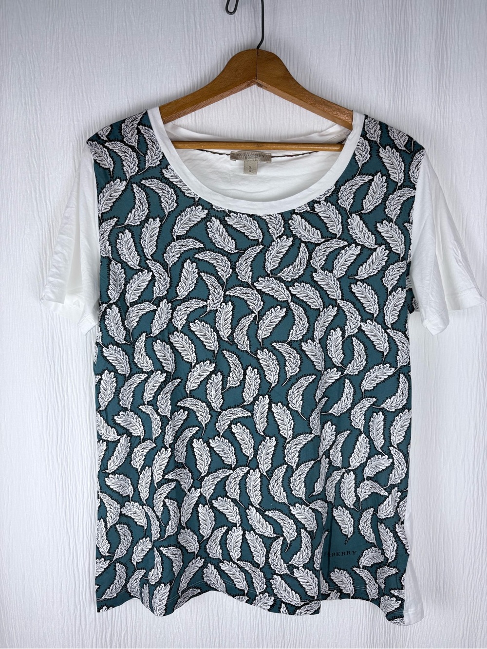 Burberry Brit Cotton Short Sleeve Tee, Teal and White, Size Small - Picture 1 of 9